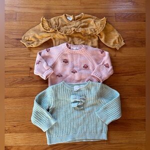 Zara knit baby girl pullover tops 6-12 months.  Mint one is 9-12 months